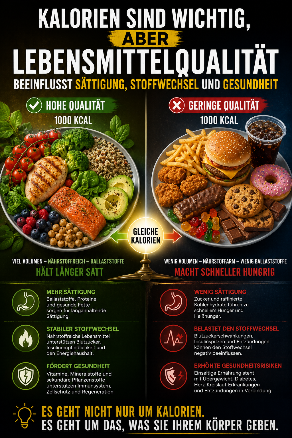 Kalorien sind wichtig, aber Lebensmittelqualität beeinflusst Sättigung, Stoffwechsel und Gesundheit