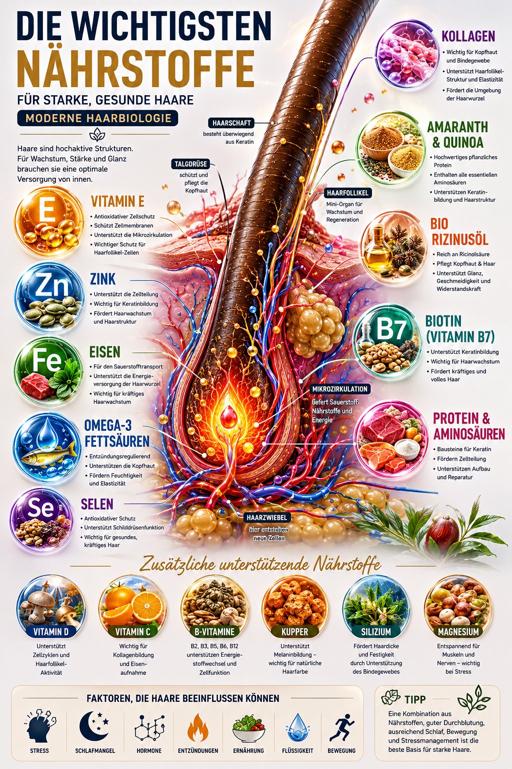Grafik zu wichtigen Nährstoffen moderner Haarbiologie