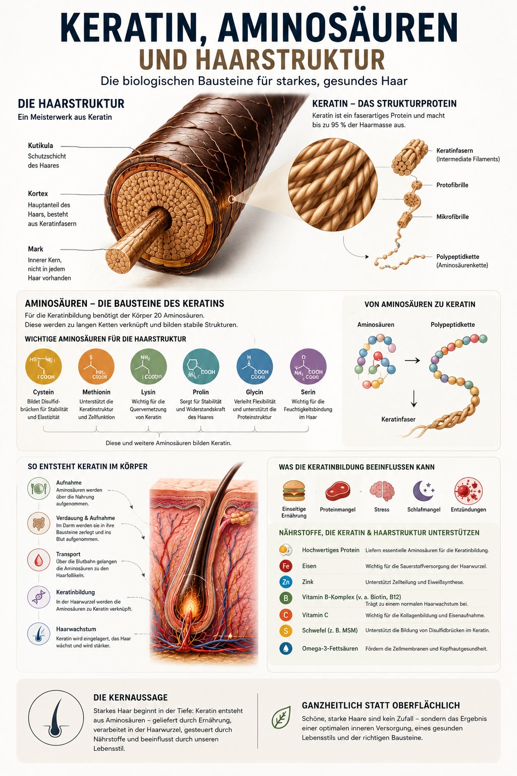 Grafik zu Keratin, Aminosäuren und Haarstruktur