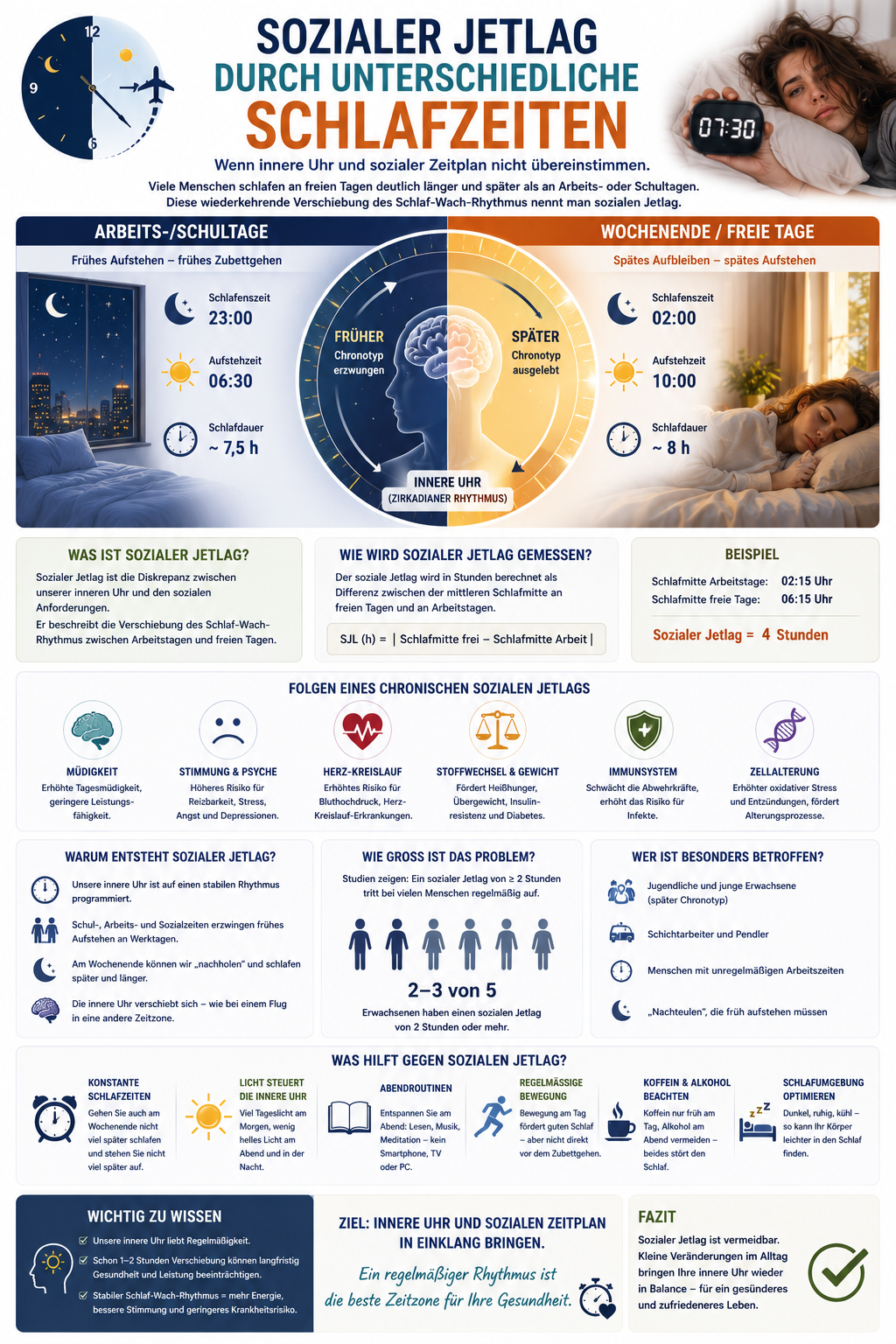 Sozialer Jetlag durch unterschiedliche Schlafzeiten