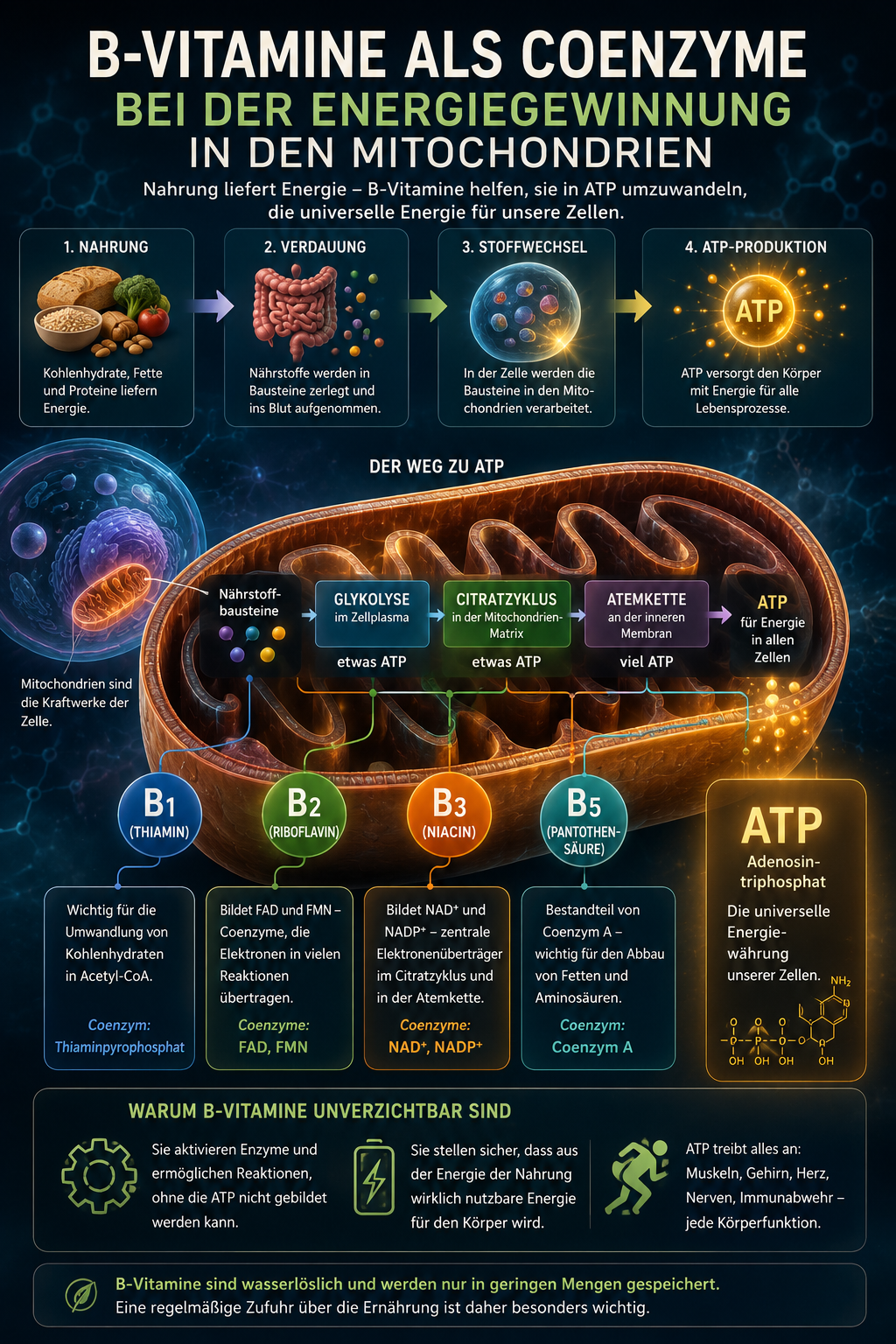 B-Vitamine als Coenzyme bei der Energiegewinnung in den Mitochondrien