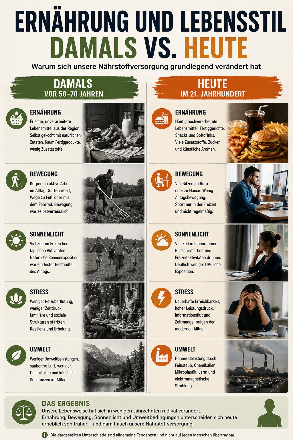 Vergleich von Ernährung und Lebensstil früher und heute