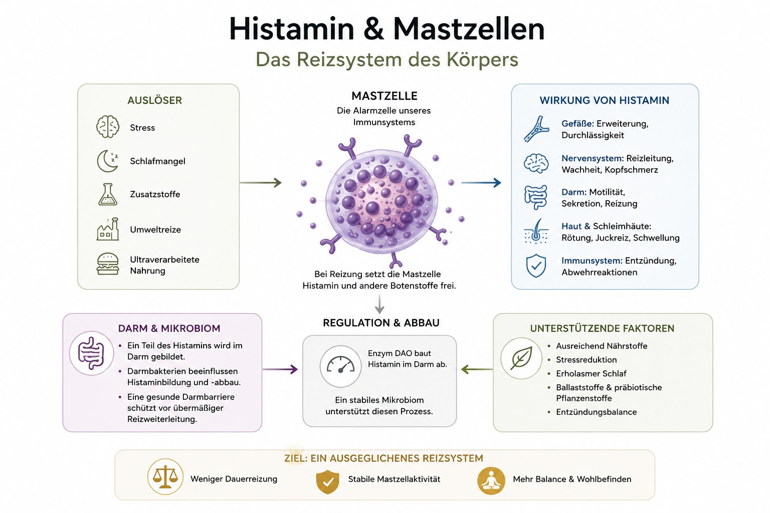 Schaubild zu Histamin, Mastzellen, Darm und Histaminabbau