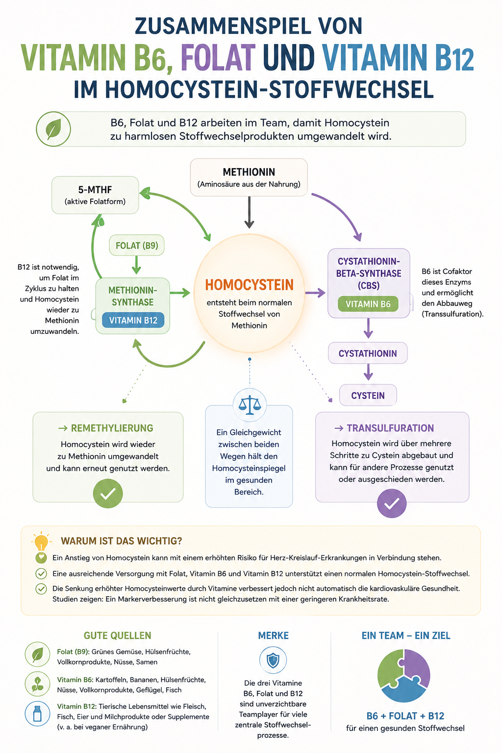 Zusammenspiel von Vitamin B6, Folat und Vitamin B12 im Homocystein-Stoffwechsel