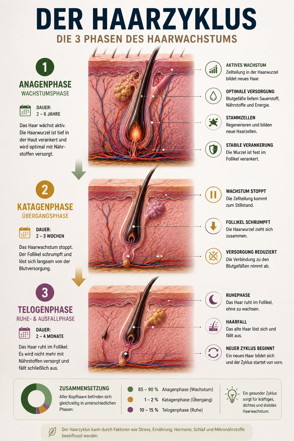 Grafik zum biologischen Haarwachstumszyklus