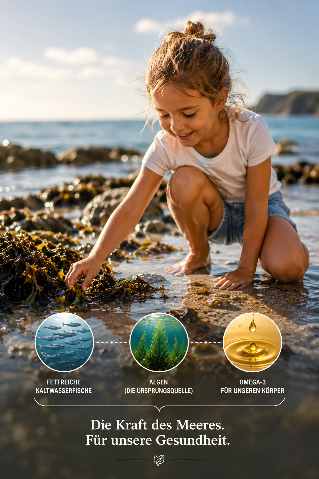 Kind am Meer als Symbol für die natürliche Herkunft von Omega-3