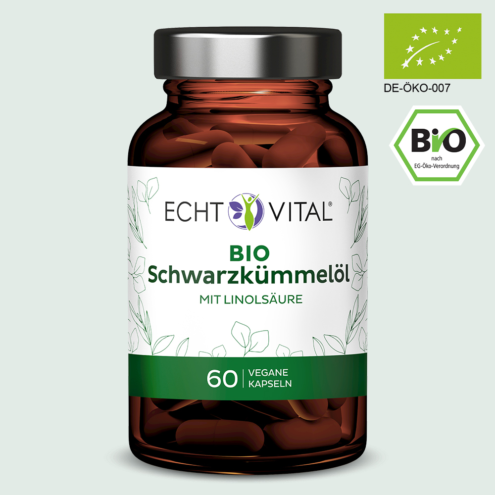 Bio Schwarzkümmelöl - 1 Glas mit 60 Kapseln