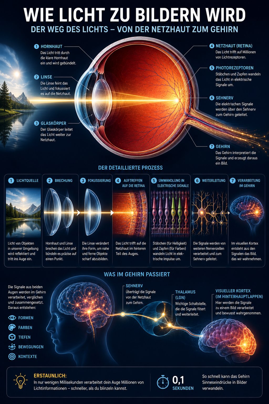 Grafik wie Licht im Auge verarbeitet und zu Bildern wird