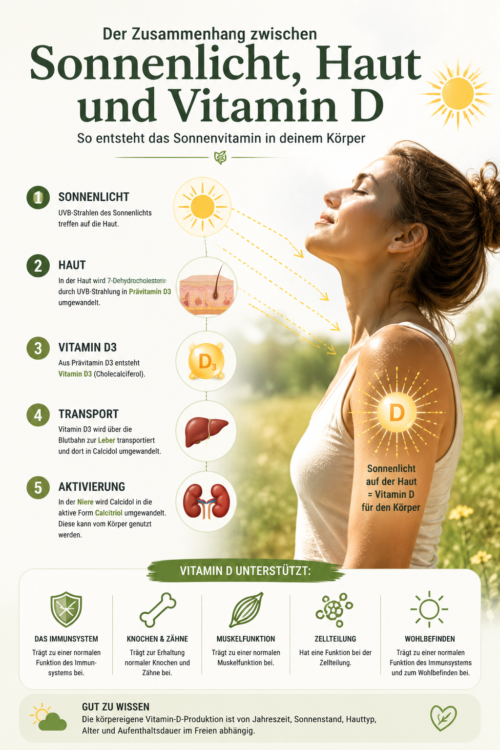 Zusammenhang zwischen Sonnenlicht, Haut und Vitamin D