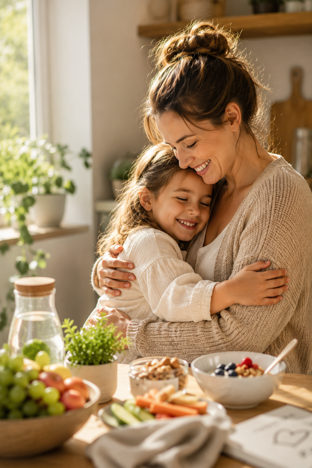 Mutter und Kind als Symbol für Fürsorge und Gesundheit im Familienalltag
