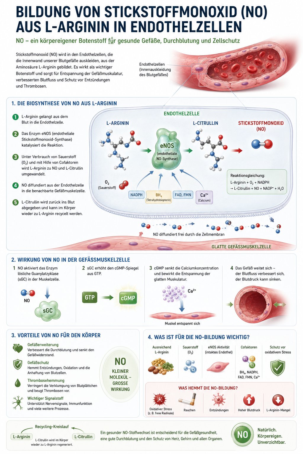 Bildung von Stickstoffmonoxid aus L-Arginin in Endothelzellen