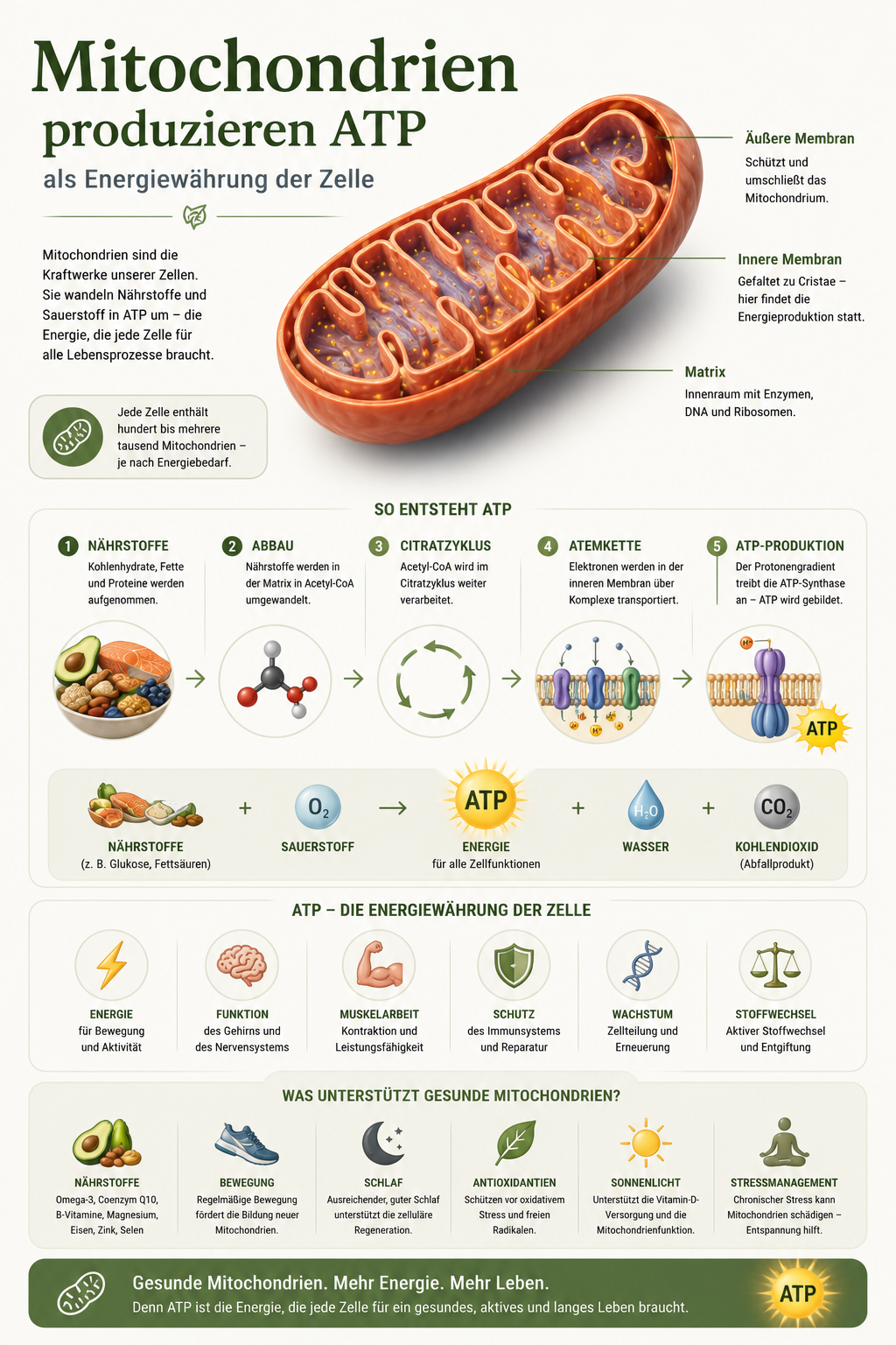 Mitochondrien produzieren ATP als Energiewährung der Zelle