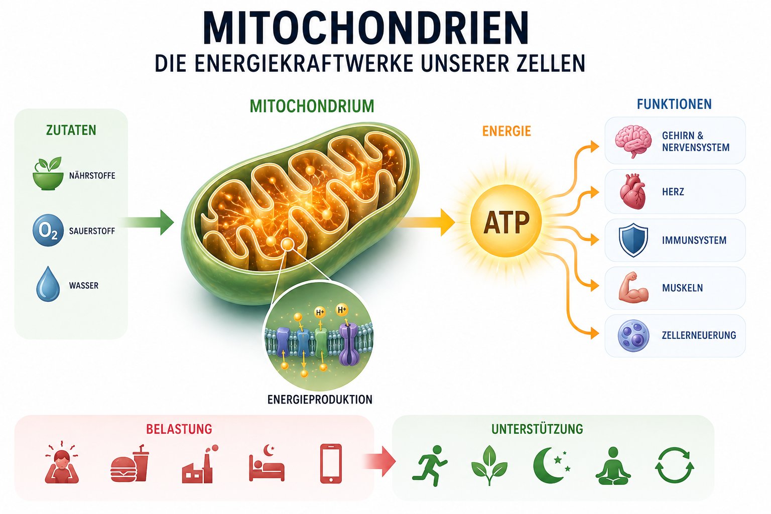 Schaubild: Mitochondrien als Energiezentralen der Zellen