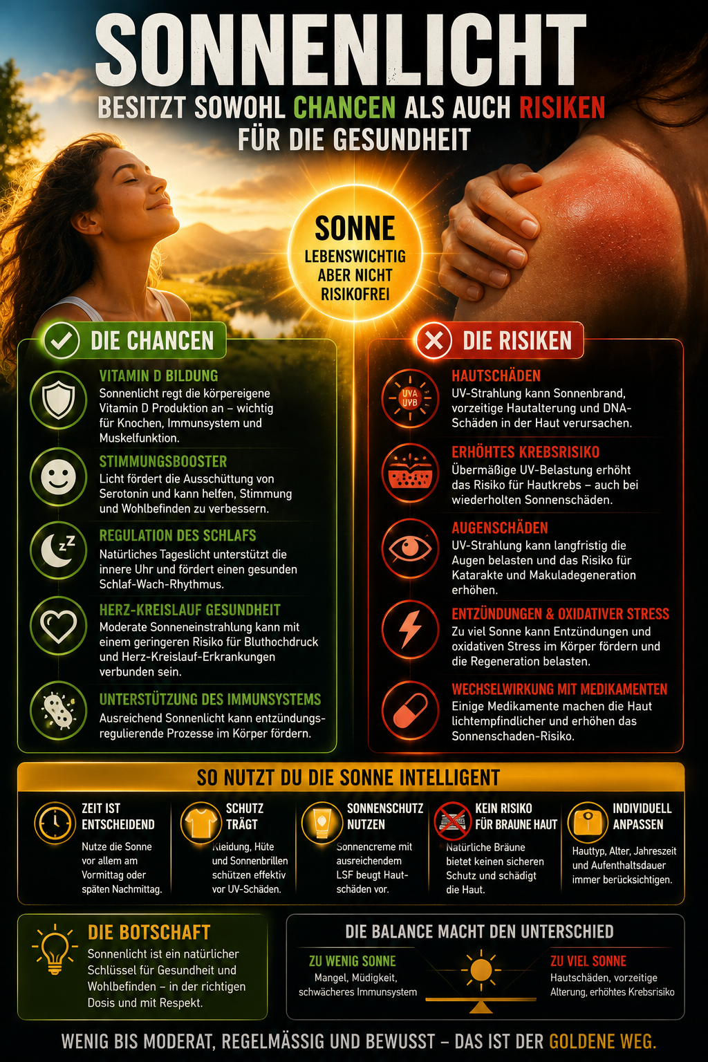 Sonnenlicht besitzt sowohl Chancen als auch Risiken für die Gesundheit