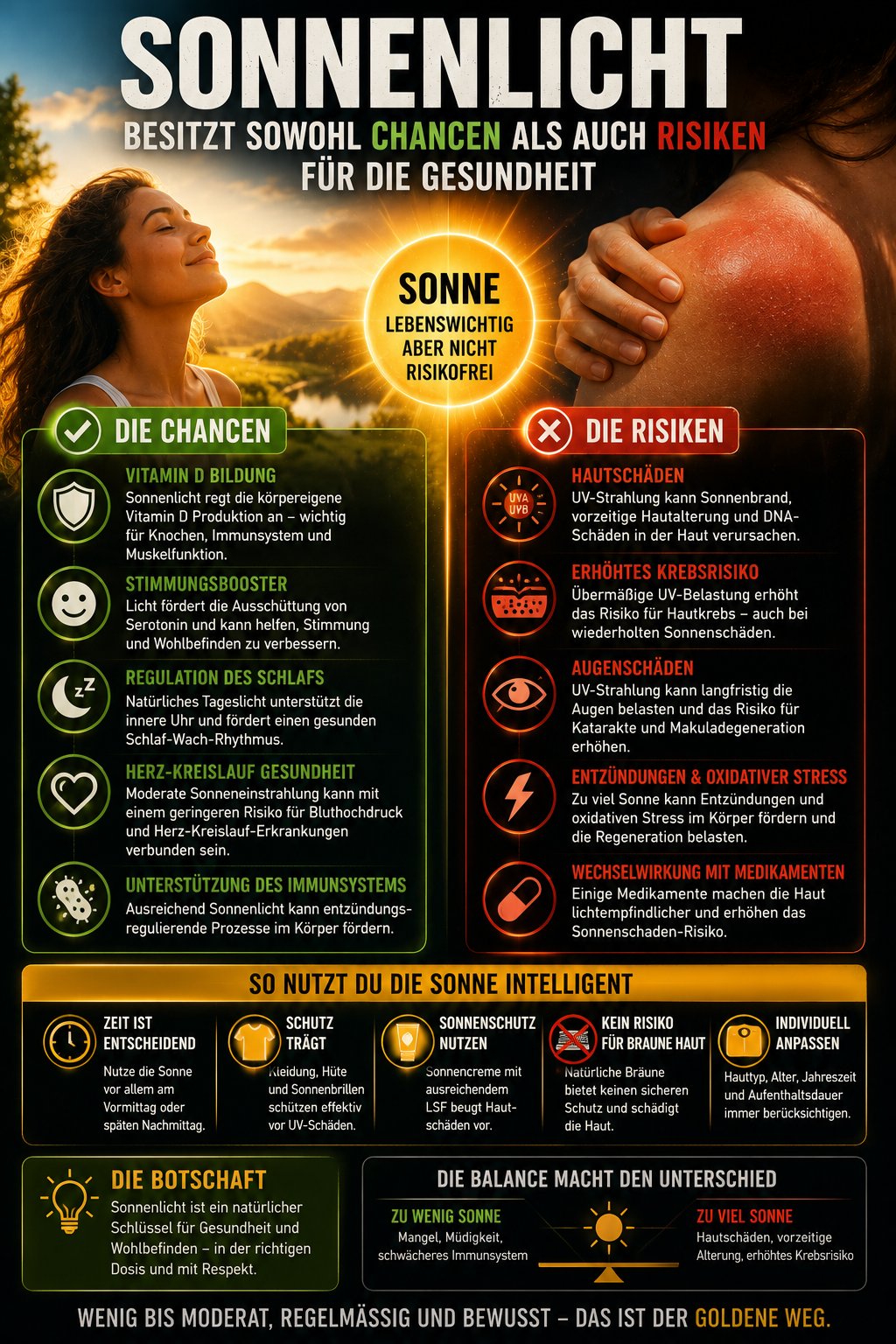 Sonnenlicht besitzt sowohl Chancen als auch Risiken für die Gesundheit