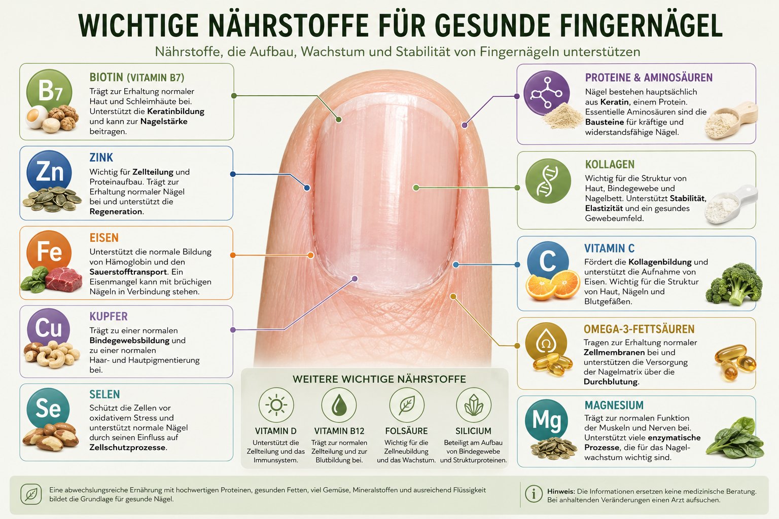 Grafik zu wichtigen Nährstoffen für Fingernägel