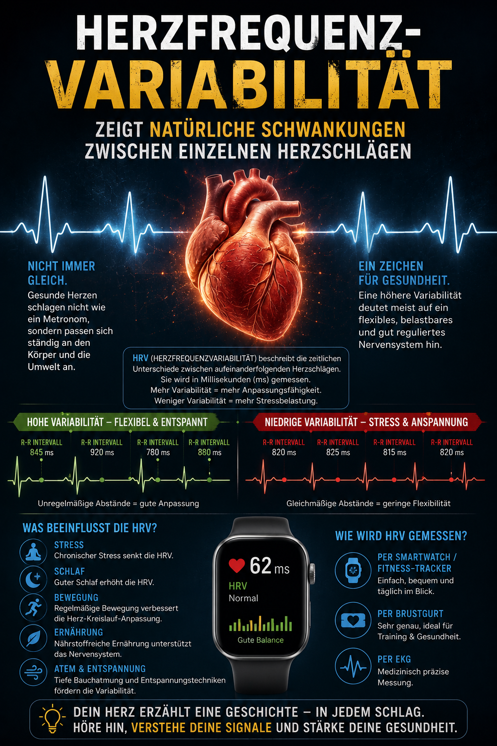 Herzfrequenzvariabilität zeigt natürliche Schwankungen zwischen einzelnen Herzschlägen