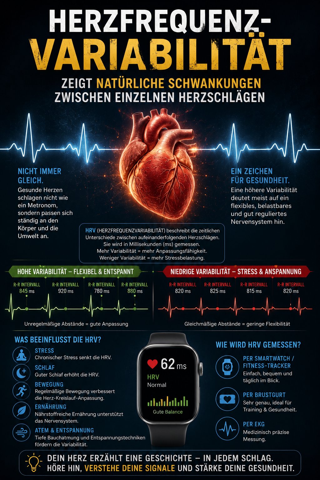Herzfrequenzvariabilität zeigt natürliche Schwankungen zwischen einzelnen Herzschlägen