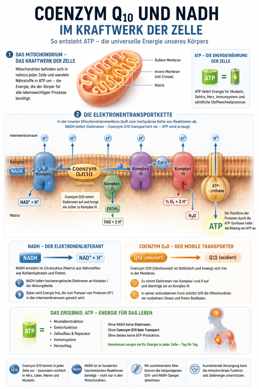 Coenzym Q10 und NADH innerhalb der mitochondrialen Energiegewinnung