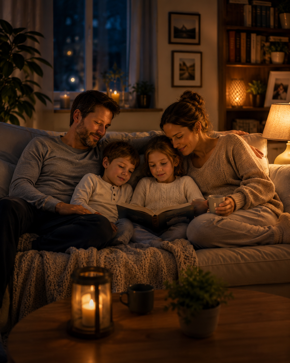 Ruhiger Familienabend als Symbol für Erholung und Regeneration